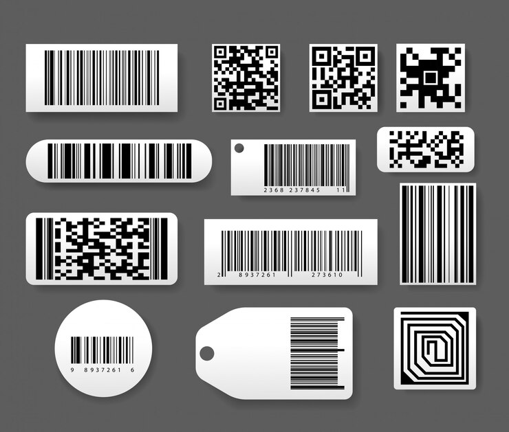Vector barcode labels set in realistic style