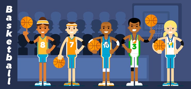 Vector basketball team on the podium awarding