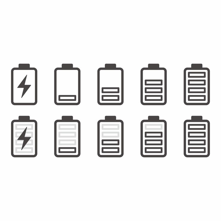 Battery illustration set flat symbols of batteries