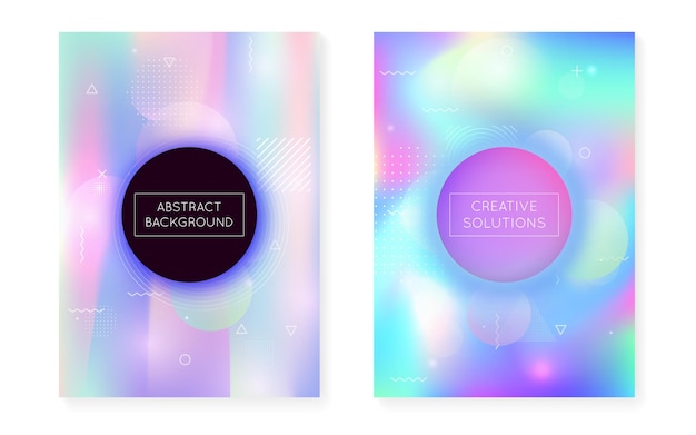 bauhaus cover set with liquid shapes dynamic holographic fluid with gradient memphis background graphic template for placard presentation banner brochure plastic bauhaus cover set