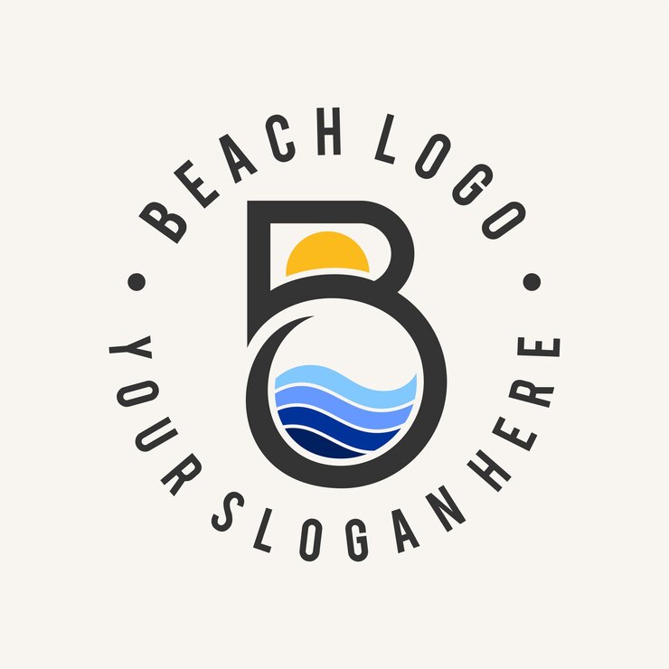 Beach logo with sea and sun concept