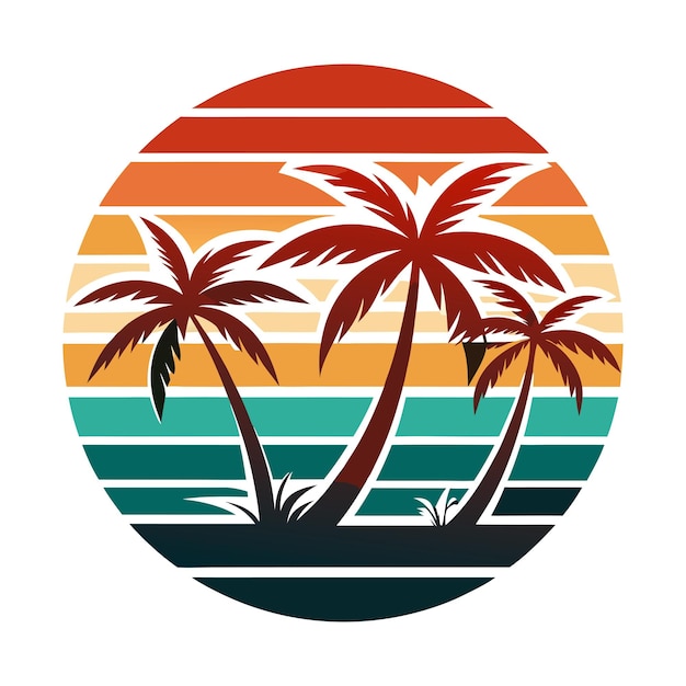 Beach palm tree retro logostyle tshirt design isolated on a background