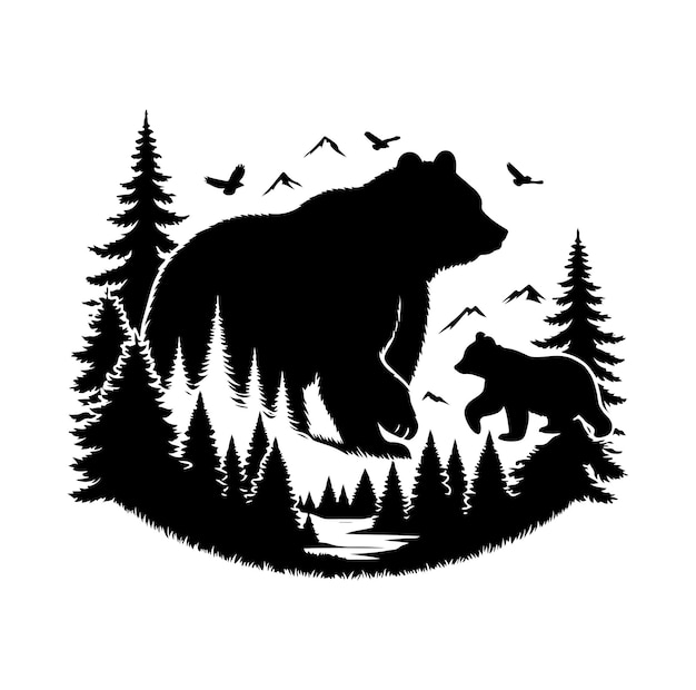 bear silhouette isolated on the white background vector illustration