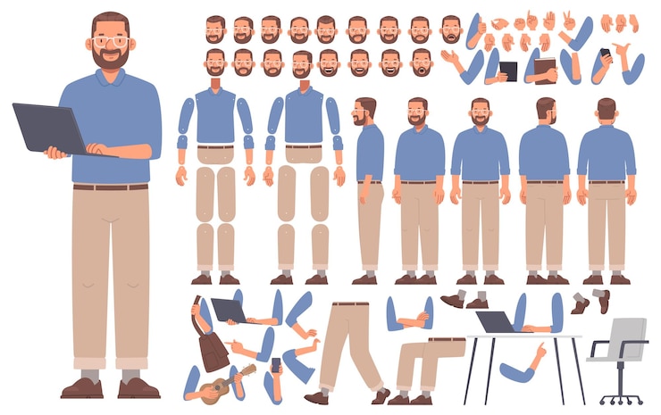 Vector bearded man character constructor male developer or programmer for animation _ai_generated