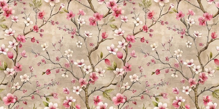 Beautiful floral wallpaper featuring delicate cherry blossoms and vibrant leaves