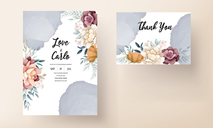 Vector beautiful floral wreath wedding invitation card template