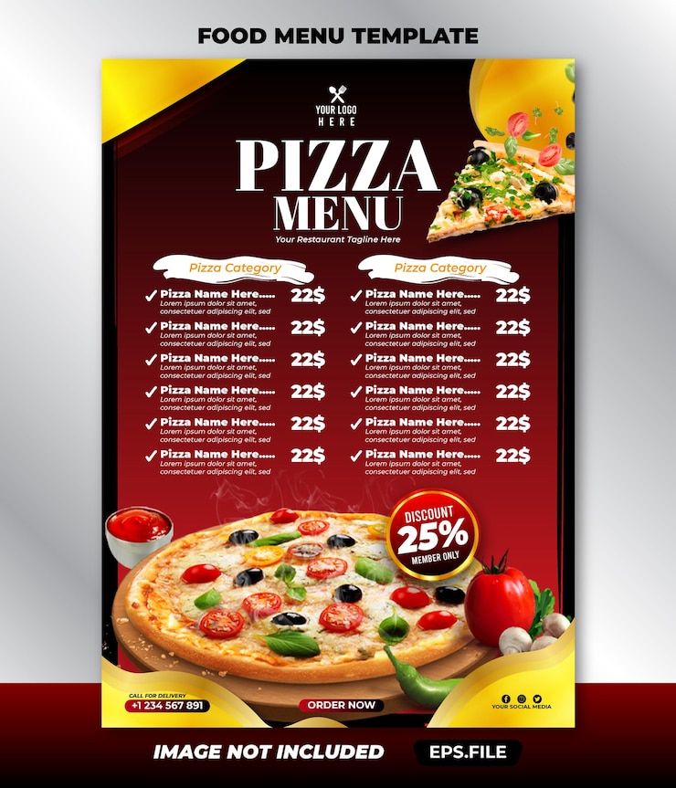 Beautiful food menu design template pizza restaurant menu template 01
