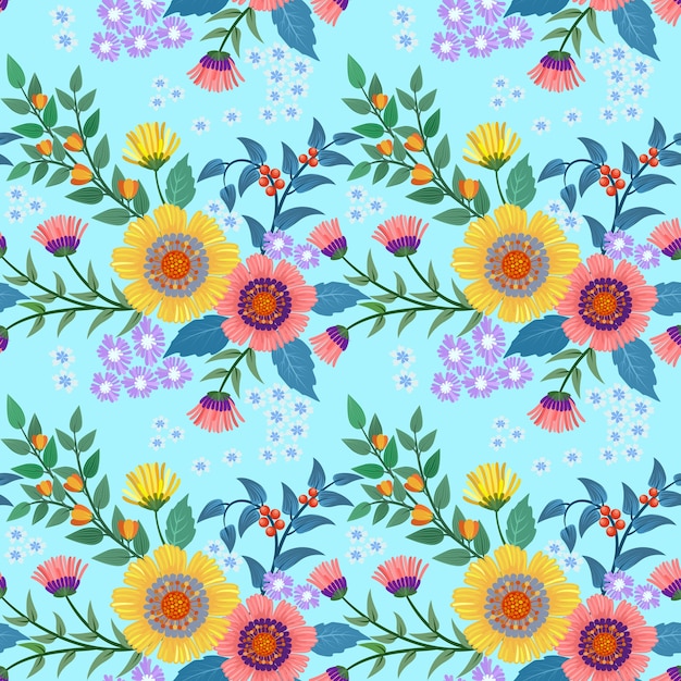 Beautiful hand drawn flowers seamless pattern.
