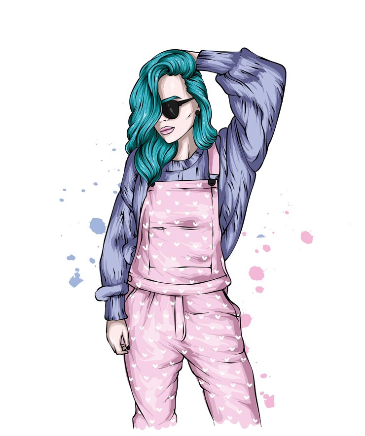 Vector beautiful hipster girl in stylish clothes