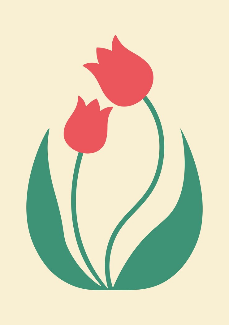 Beautiful romantic Tulip flower leaves plant Decorative elements Hand drawing doodles