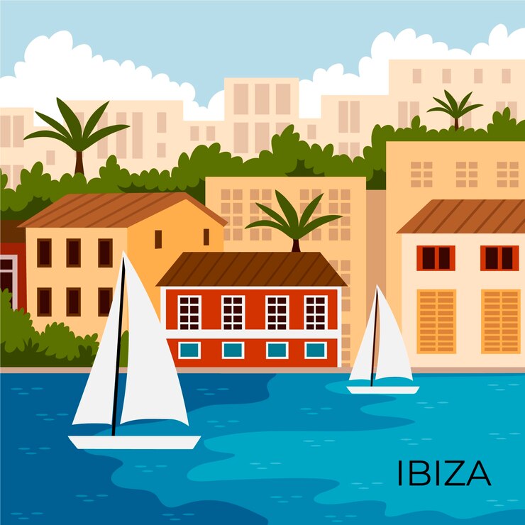 Vector beautiful summer ibiza illustration