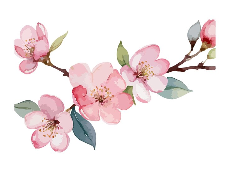 Vector beautiful watercolor flowers simple cherry blossoms branch vector illustration