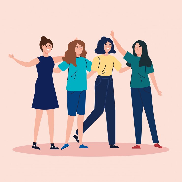 Vector beautiful women together avatar characters