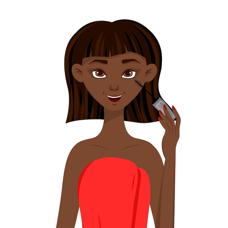 Vector beauty african woman applies mascara.