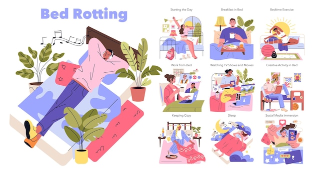 Bed rotting concept a lifestyle trend focusing on spending time in bed for leisure activities