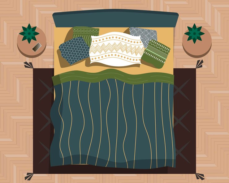 Vector bedroom top view yellowgreenblue interior
