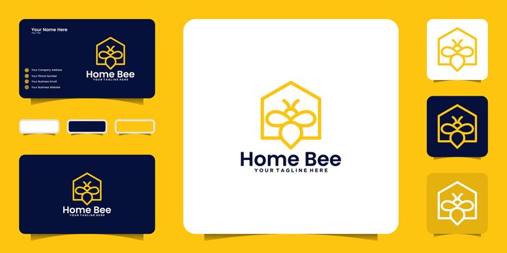 Bee house with line style logo and business card design