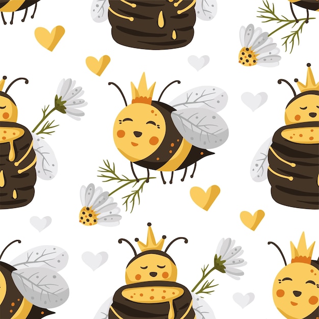 Bee seamless vector pattern