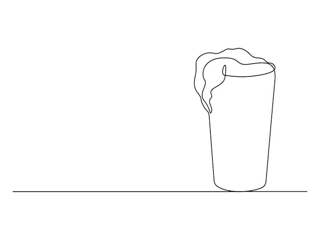 Beer glass continuous one line drawing vector illustration premium vector