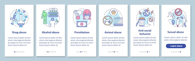 Behavioral problems onboarding mobile app page screen with linear concept
