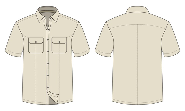 Vector beige short sleeve button down shirt template