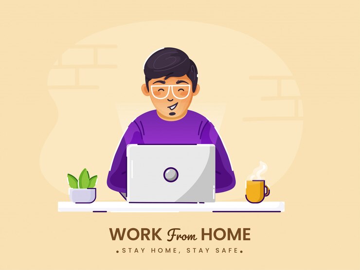 Vector bekerja dari rumah saat karantina. ilustrasi konsep bekerja di rumah. orang-orang di rumah.
