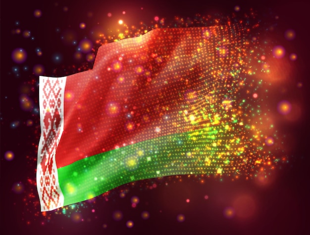 belarus, vector 3d flag on pink purple background with lighting and flares