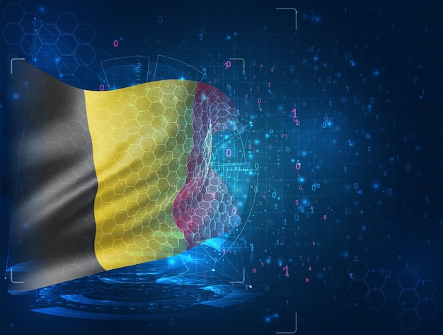belgium, vector 3d flag on blue background with hud interfaces