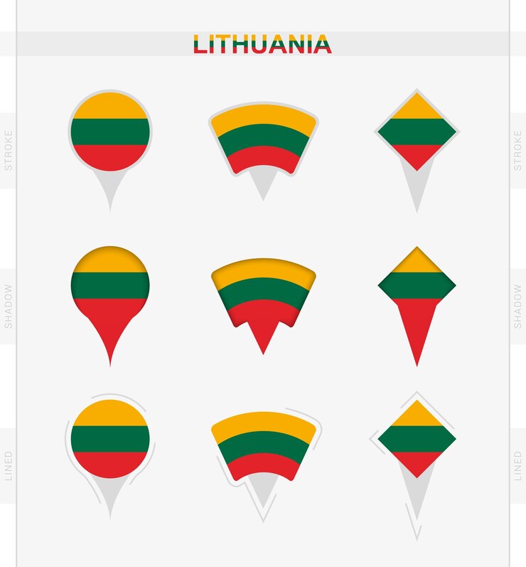 Vector bendera lithuania mengatur ikon pin lokasi bendera lithuania