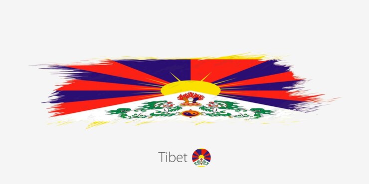 Vector bendera tibet grunge sapuan kuas abstrak pada latar belakang abu-abu