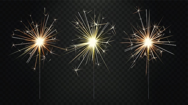 bengal fire realistic sparkler birthday candle firework new year sparks pyrotechnic effect christmas celebration light stick anniversary party vector exact isolated 3d objects set
