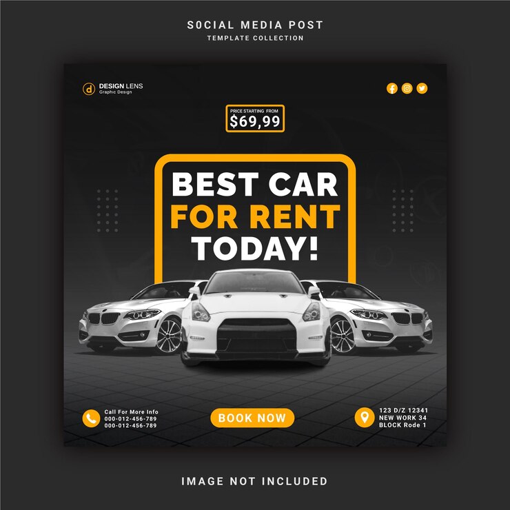 Best Car For Rent Social Media Banner Ad Concept Instagram Post Template
