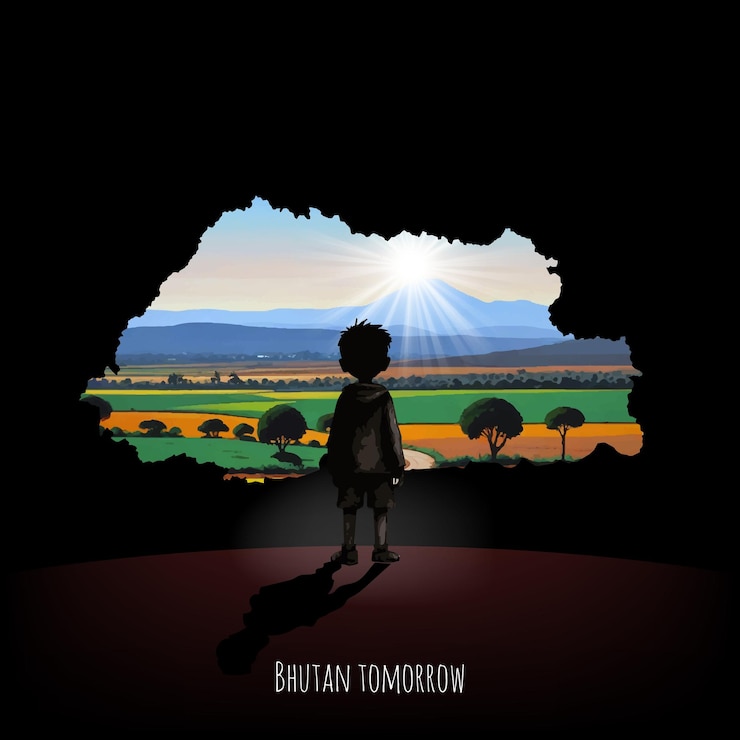 Vector bhutans tomorrow glows with hope as a child dreams of peace and prosperity