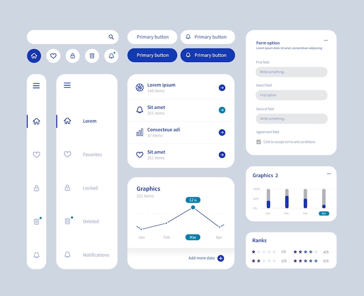 Vector big and improved ui kit for web designing mobile apps with the different buttons charts diagrams