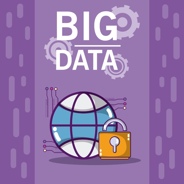 Big data global with secure padlock 