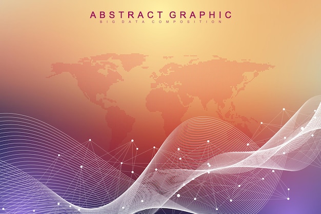 big data visualization. geometric abstract background visual information complexity. futuristic infographics design. technology background with connected line and dots, wave flow. vector illustration
