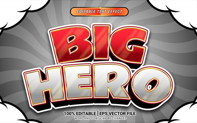 Big Hero red white cartoon game 3d text effect template design