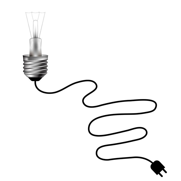 Vector big idea design,vector drawn light bulb and cable plug.background is white.
