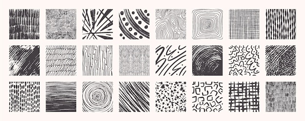 big set of black square textures pattern and shapes hand drawn doodle modern vector elements