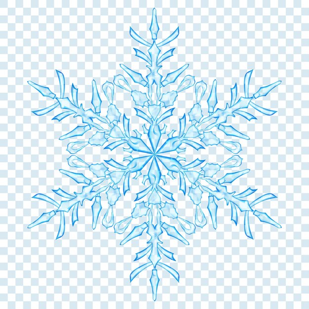 Big translucent Christmas snowflake in light blue colors on transparent background. Transparency only in vector format