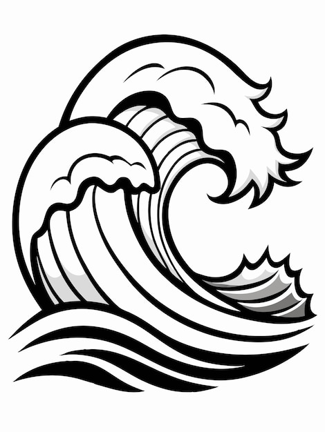 Big waves coloring book pages for children and adults with vector design