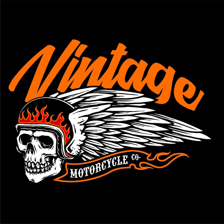 biker helmet skull with wings vintage emblem vector