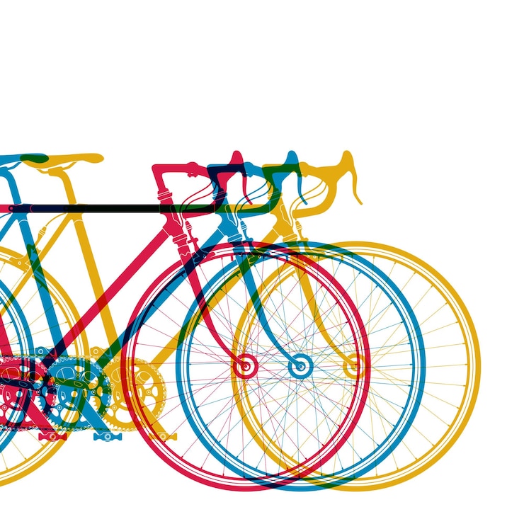 bikes in different colors isolated on white