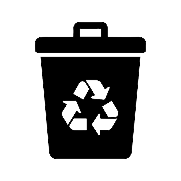 Bin vector icon with recycling sign flat design Trash can symbol vector illustration