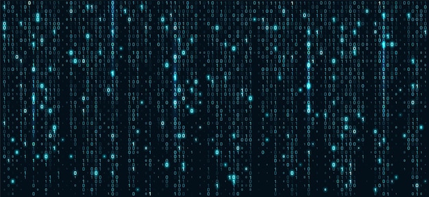 Binary code matrix on blue cyber background with abstract data streams and glowing lines Technology concept with computer numbers in digital network pattern for futuristic programming visualization