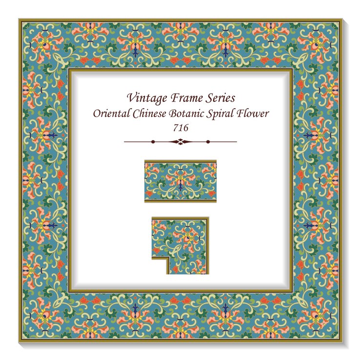 Vector bingkai 3d persegi vintage bunga spiral botani cina oriental, gaya retro.