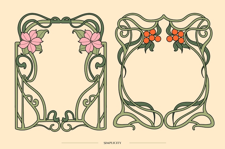 Vector bingkai art nouveau digambar tangan