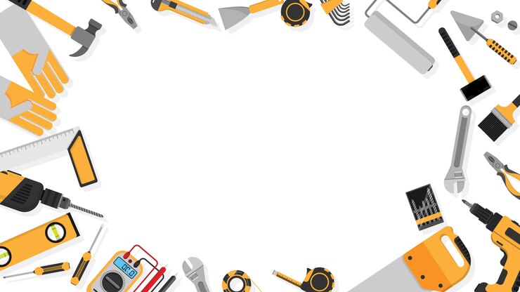 Vector bingkai batas set alat warna hitam-kuning sebagai latar belakang