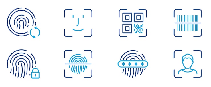 Vector biometric identification line icon finger print verification pictogram password protection
