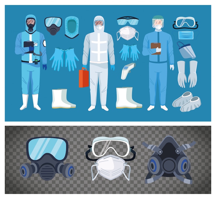 Vector biosafety workers with equipment elements for covid19 protection